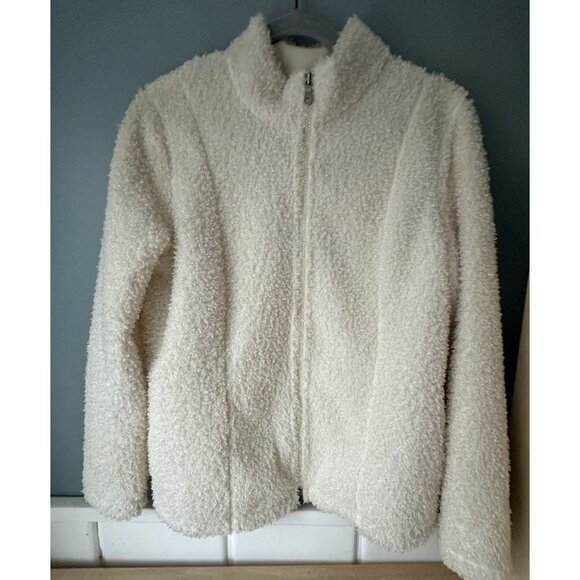 J.Jill Women's Size M Cozy Ivory Faux Sherpa Fuzzy Fleece Zip Up Jacket NWOT - Picture 1 of 5